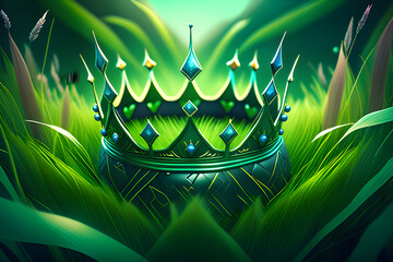The green crown raised in the dreamy grass. Generative AI