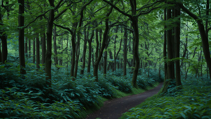 Lush green forests and woodland scenes