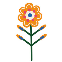 Decorative flower in ethno style. Simple decorative element. Chamomile in scandinavian style
