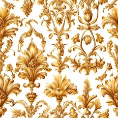 Magnificent royal golden natural ornaments on a white background. Noble and antique. Made with Generative AI