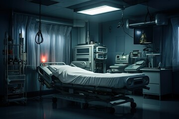 futuristic ward in a hospital in a spaceship on blue colors