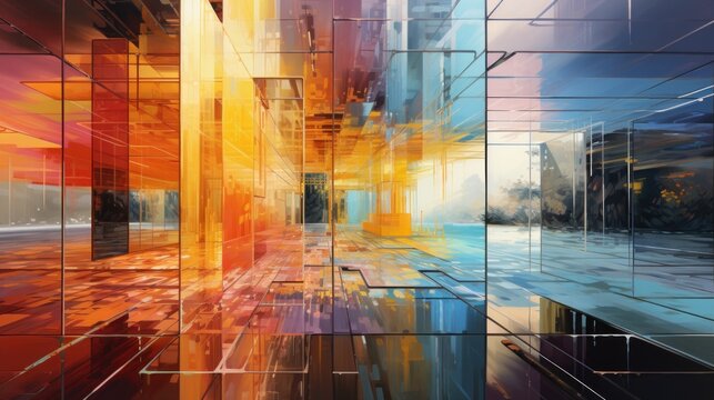 Virtual Reflections: Abstract scenes portraying reflections in virtual spaces, sparking discussions about identity and representation online | generative AI
