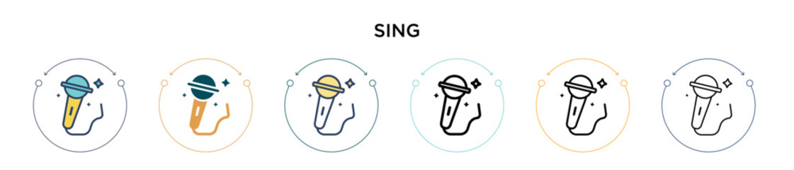 Sing icon in filled, thin line, outline and stroke style. Vector illustration of two colored and black sing vector icons designs can be used for mobile, ui, web