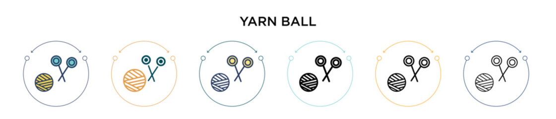 Yarn ball icon in filled, thin line, outline and stroke style. Vector illustration of two colored and black yarn ball vector icons designs can be used for mobile, ui, web