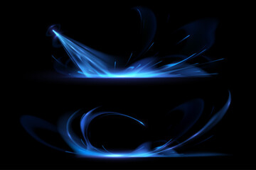 Abstract blue light motion effects on black background