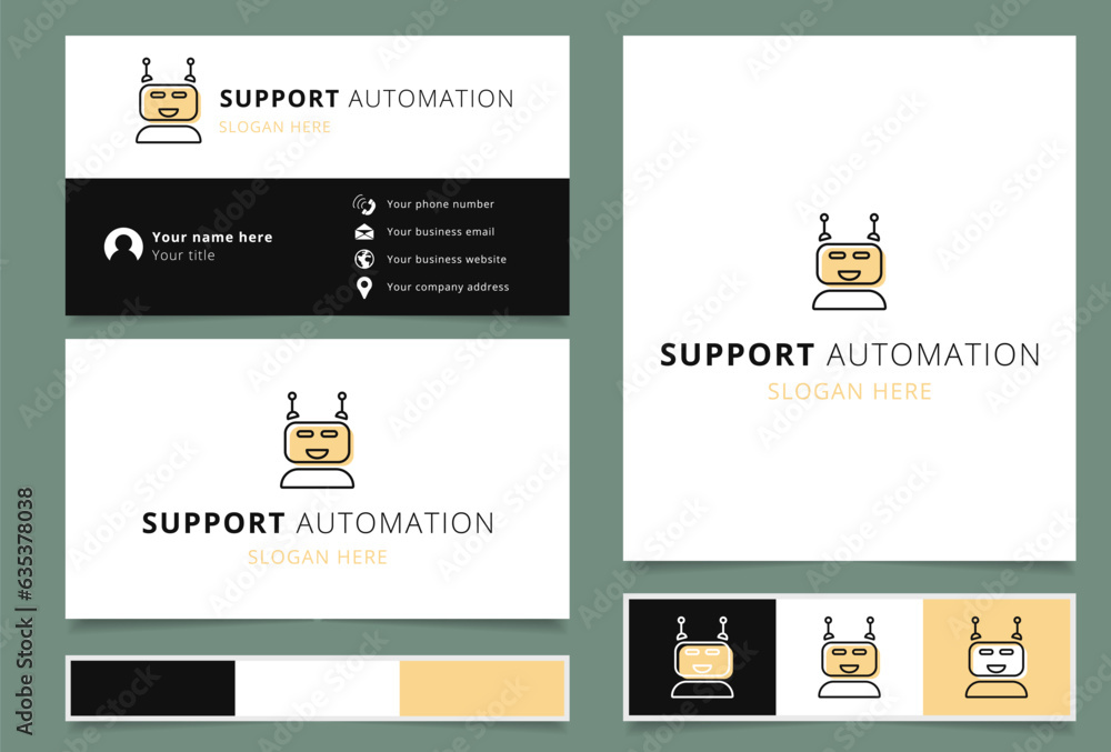 Poster support automation logo design with editable slogan. branding book and business card template.