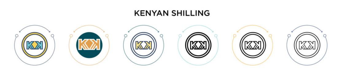 Kenyan shilling icon in filled, thin line, outline and stroke style. Vector illustration of two colored and black kenyan shilling vector icons designs can be used for mobile, ui, web