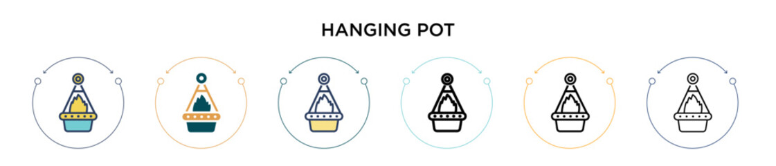 Hanging pot icon in filled, thin line, outline and stroke style. Vector illustration of two colored and black hanging pot vector icons designs can be used for mobile, ui, web
