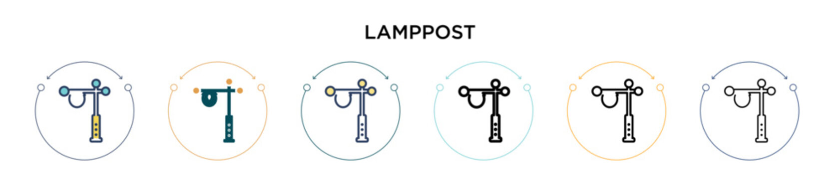 Lamppost icon in filled, thin line, outline and stroke style. Vector illustration of two colored and black lamppost vector icons designs can be used for mobile, ui, web