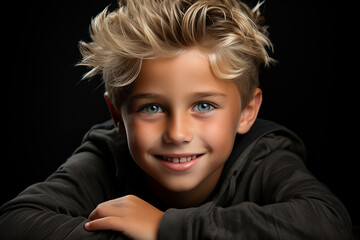 Generative ai studio portrait of cute little blonde boy on different colour backgrounds