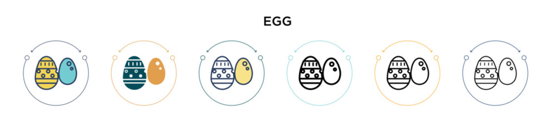 Egg icon in filled, thin line, outline and stroke style. Vector illustration of two colored and black egg vector icons designs can be used for mobile, ui, web