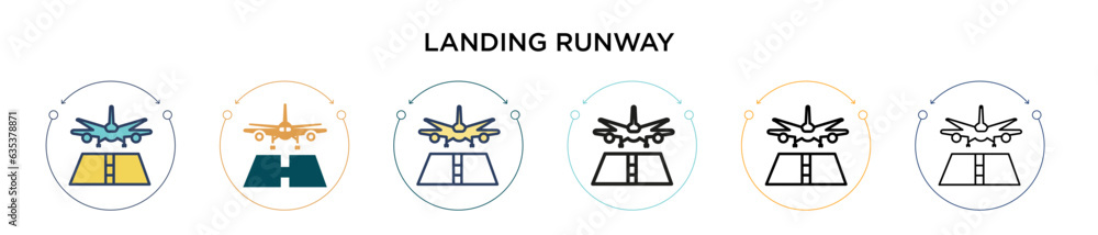 Poster landing runway icon in filled, thin line, outline and stroke style. vector illustration of two color