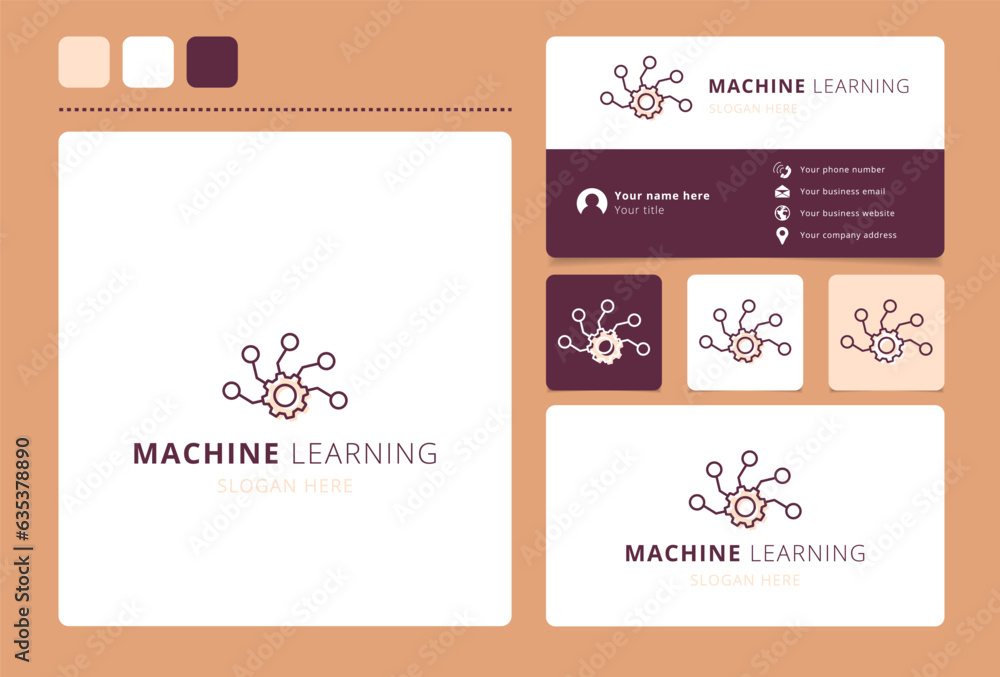 Poster machine learning logo design with editable slogan. branding book and business card template.