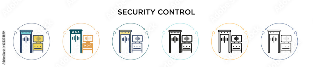 Poster security control icon in filled, thin line, outline and stroke style. vector illustration of two col
