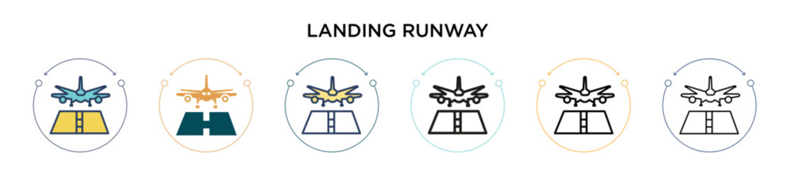 Landing runway icon in filled, thin line, outline and stroke style. Vector illustration of two colored and black landing runway vector icons designs can be used for mobile, ui, web