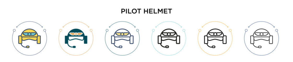 Pilot helmet icon in filled, thin line, outline and stroke style. Vector illustration of two colored and black pilot helmet vector icons designs can be used for mobile, ui, web © Digital Bazaar