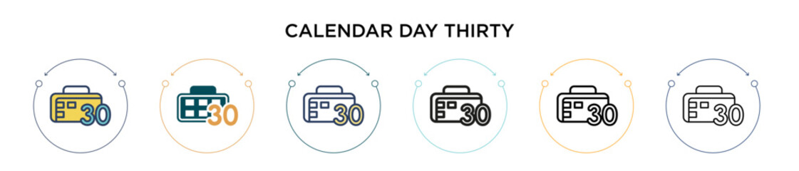 Calendar day thirty icon in filled, thin line, outline and stroke style. Vector illustration of two colored and black calendar day thirty vector icons designs can be used for mobile, ui, web