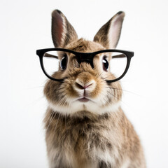 rabbit wearing glasses on white background