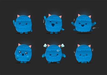 set of cute cartoon blue monster character mascot collection © Warittanun