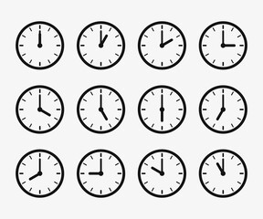 Clock Icons With Different Times. Set of clock icon in flat style