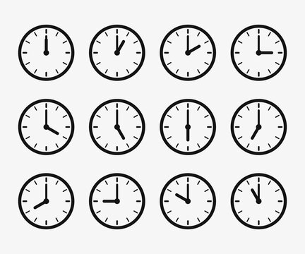 Clock Icons With Different Times. Set of clock icon in flat style