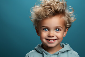 Generative ai studio portrait of cute little blonde boy on different colour backgrounds