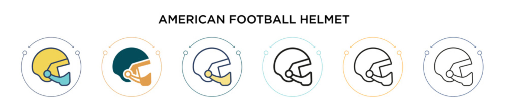 American football helmet icon in filled, thin line, outline and stroke style. Vector illustration of two colored and black american football helmet vector icons designs can be used for mobile, ui, web
