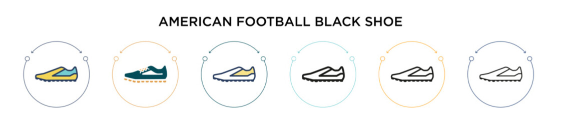 American football black shoe icon in filled, thin line, outline and stroke style. Vector illustration of two colored and black american football black shoe vector icons designs can be used for mobile,