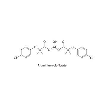 Aluminium clofibrate flat skeletal molecular structure Fibrate drug used in hyperlipidemia treatment. Vector illustration.