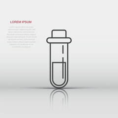 Blood in test tube icon in flat style. Laboratory flask vector illustration on isolated background. Liquid in beaker sign business concept.