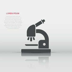 Microscope icon in flat style. Laboratory magnifier vector illustration on isolated background. Biology instrument sign business concept.