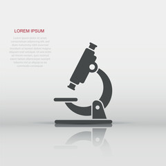 Microscope icon in flat style. Laboratory magnifier vector illustration on isolated background. Biology instrument sign business concept.