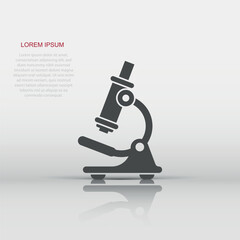 Microscope icon in flat style. Laboratory magnifier vector illustration on isolated background. Biology instrument sign business concept.