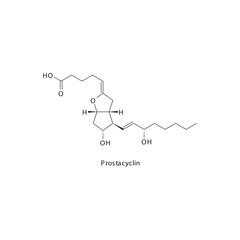 Prostacyclin  flat skeletal molecular structure Prostacycline analog drug used in pulmonary arterial hypertension, atherosclerosis treatment. Vector illustration.