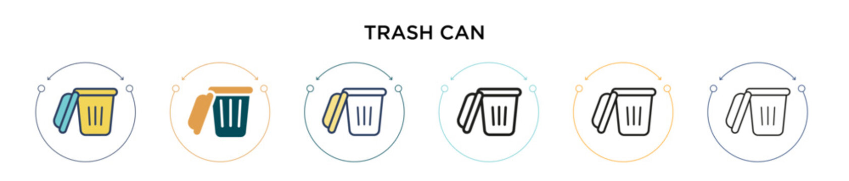 Trash can icon in filled, thin line, outline and stroke style. Vector illustration of two colored and black trash can vector icons designs can be used for mobile, ui, web