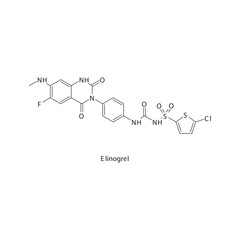 Elinogrel flat skeletal molecular structure P2Y12 inhibitor drug used in risk of thrombosis treatment. Vector illustration.