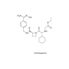 Ximelagatran  flat skeletal molecular structure Thrombin inhibitor drug used in risk of thrombosis treatment. Vector illustration.