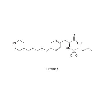 Tirofiban flat skeletal molecular structure Glycoprotein IIb/IIIa inhibitors drug used in risk of thrombosis treatment. Vector illustration.