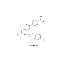 Betrixaban  flat skeletal molecular structure Factor XA inhibitor drug used in risk of thrombosis treatment. Vector illustration.