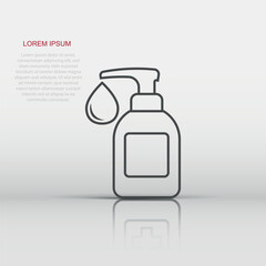 Hand sanitizer icon in flat style. Antiseptic bottle vector illustration on isolated background. Disinfect gel sign business concept.