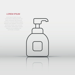 Hand sanitizer icon in flat style. Antiseptic bottle vector illustration on isolated background. Disinfect gel sign business concept.