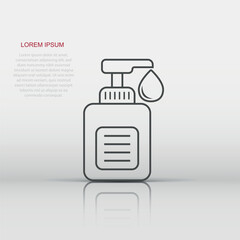 Hand sanitizer icon in flat style. Antiseptic bottle vector illustration on isolated background. Disinfect gel sign business concept.