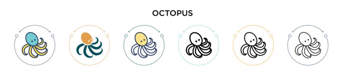 Octopus icon in filled, thin line, outline and stroke style. Vector illustration of two colored and black octopus vector icons designs can be used for mobile, ui, web © Digital Bazaar