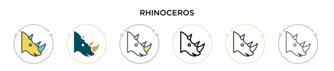 Rhinoceros icon in filled, thin line, outline and stroke style. Vector illustration of two colored and black rhinoceros vector icons designs can be used for mobile, ui, web © Digital Bazaar