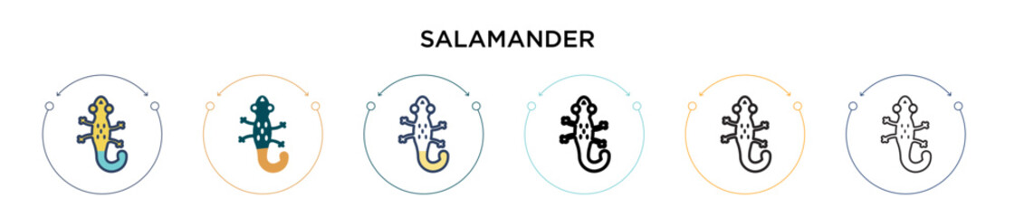 Naklejka premium Salamander icon in filled, thin line, outline and stroke style. Vector illustration of two colored and black salamander vector icons designs can be used for mobile, ui, web