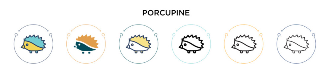 Porcupine icon in filled, thin line, outline and stroke style. Vector illustration of two colored and black porcupine vector icons designs can be used for mobile, ui, web