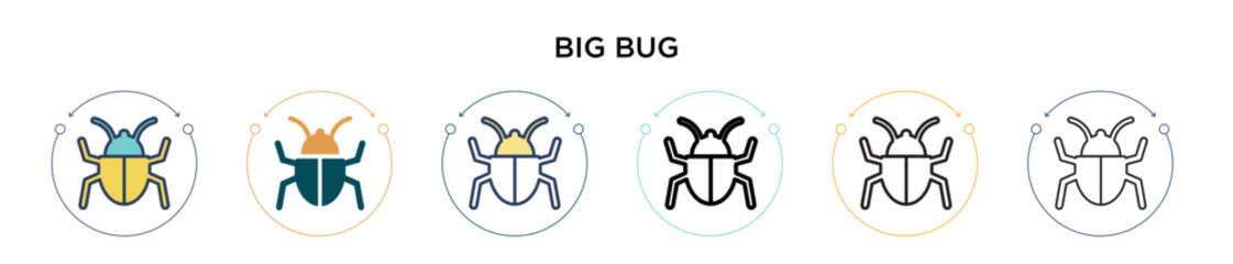 Big bug icon in filled, thin line, outline and stroke style. Vector illustration of two colored and black big bug vector icons designs can be used for mobile, ui, web