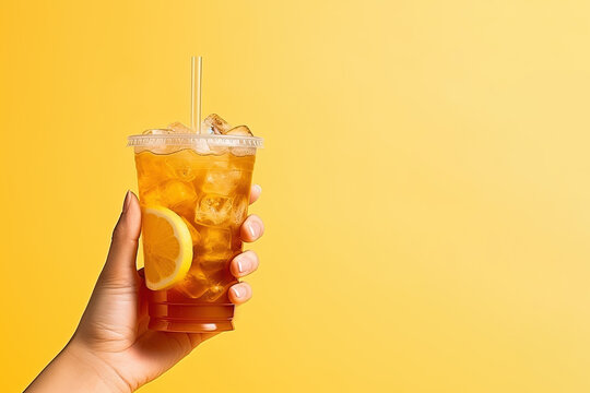 Premium AI Image  Iced lemon tea on plastic takeaway glass isolated on  white background with copy space