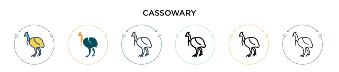 Cassowary icon in filled, thin line, outline and stroke style. Vector illustration of two colored and black cassowary vector icons designs can be used for mobile, ui, web