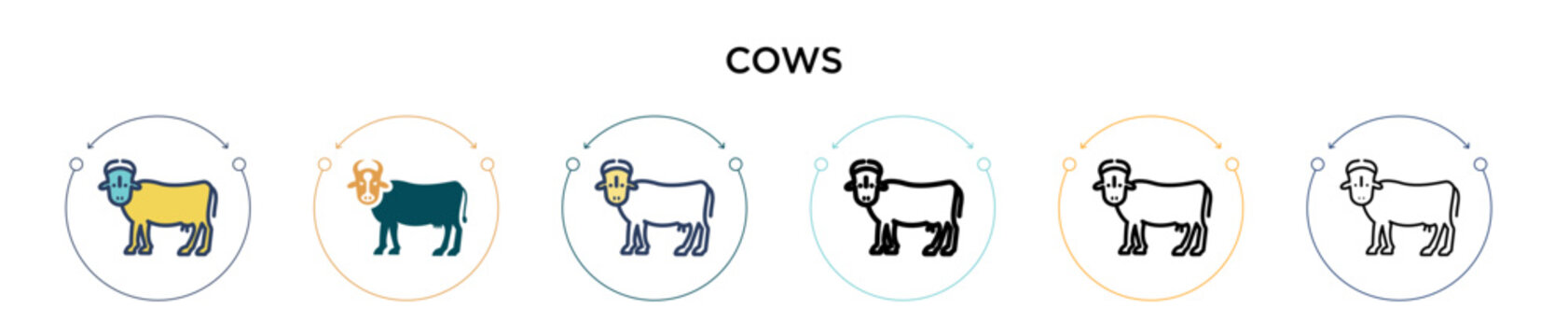 Cows icon in filled, thin line, outline and stroke style. Vector illustration of two colored and black cows vector icons designs can be used for mobile, ui, web